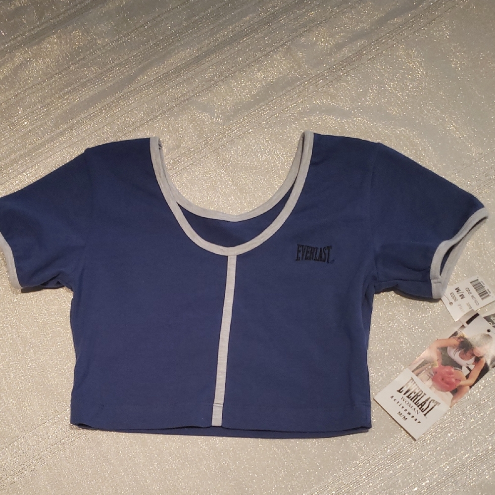 Everlast WOMAN Short Sleeve Crop Top Tee Cotton Blend Indigo Blue USA made